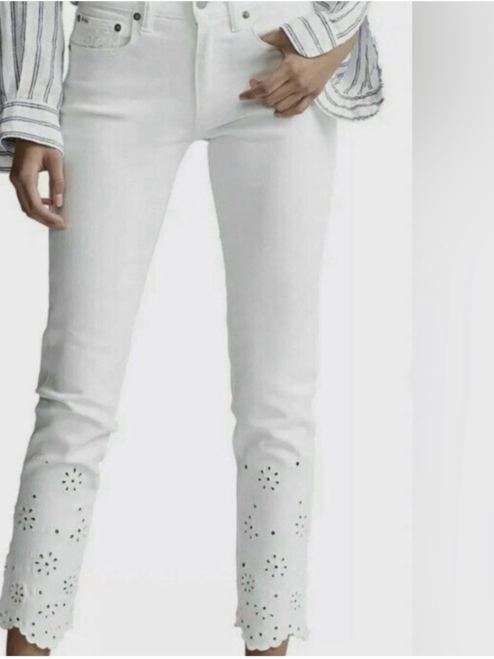 POLO RALPH LAUREN LADIES TOMPKINS MID RISE SKINNY CROP, NWT, SIZE 29,WHITE
